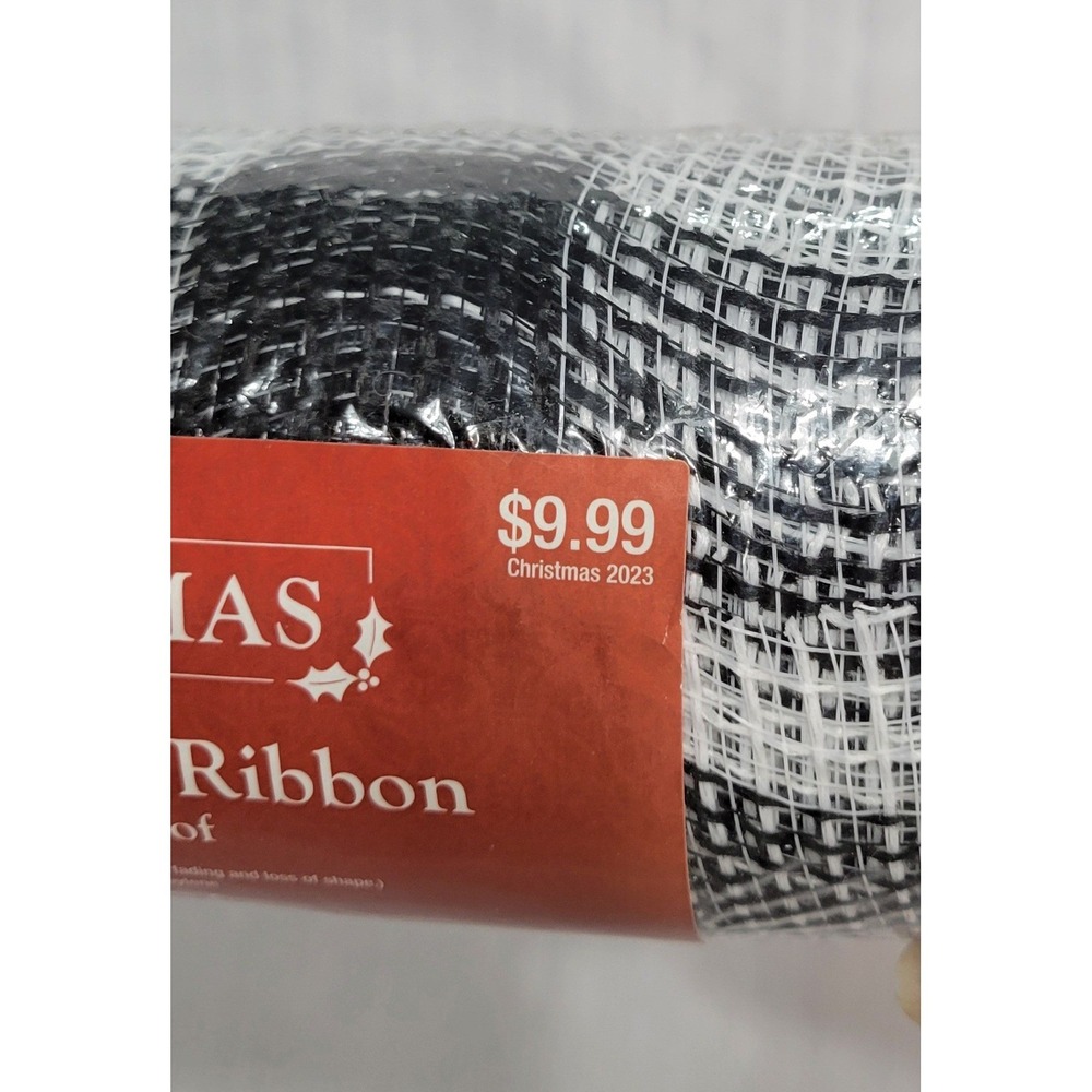 Wreath Mesh Ribbon Black White Plaid 10in x 30ft Hobby Lobby Christmas Polypro